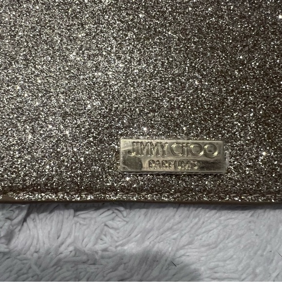 Jimmy Choo Gold Glitter Mini Wallet Coin Card ID Purse Pouch Charm Logo - Picture 3 of 7